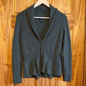 Chic Dark Green Merino Wool Cardigan with Button Accents